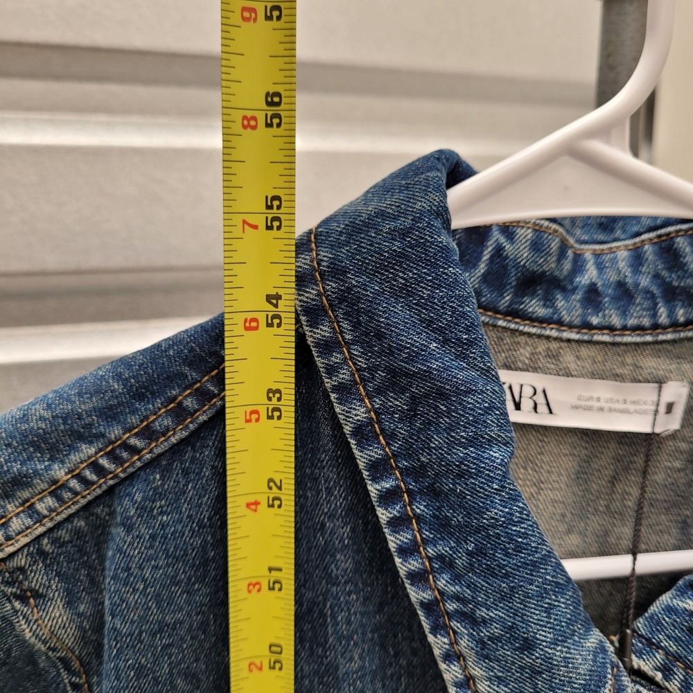 Zara Denim Jumpsuit Women Small Blue Long Sleeve Button Front Cotton Utility NWT - Picture 5 of 9